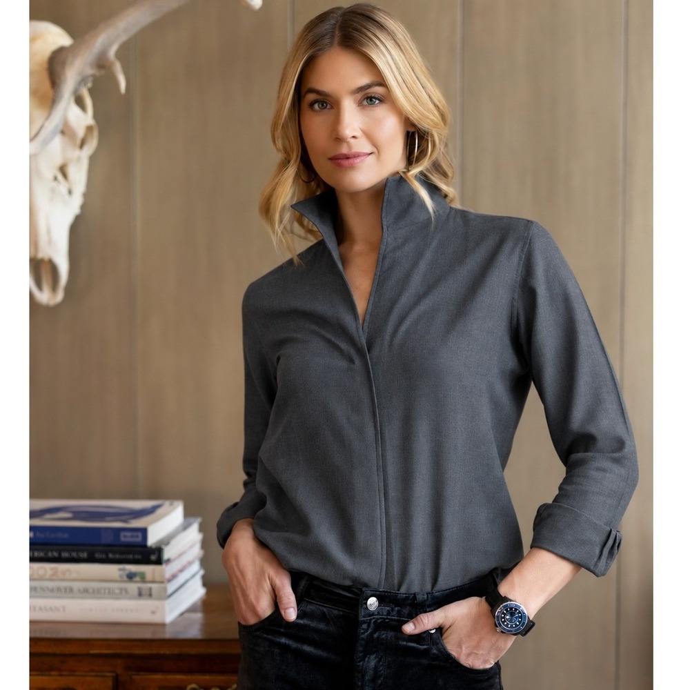 Sarah Alexandra by Renee Bassetti Charcoal Grey Signature Cotton Shirt Blouse 10
